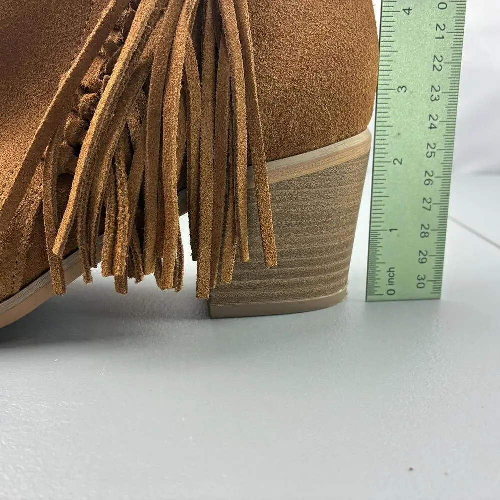 Kenneth Cole Reaction Rowdy Brown Suede Ankle Boots with Fringe Detail Sz 7.5